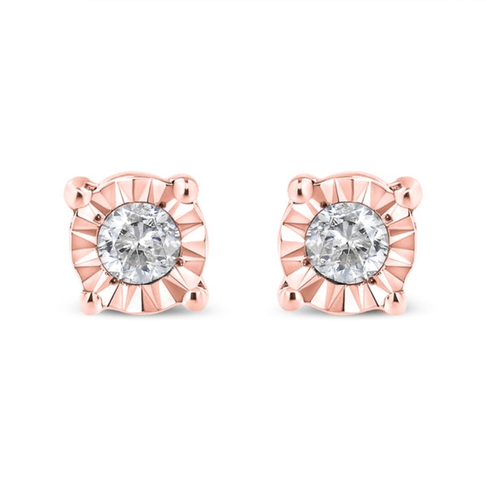 10K Rose Gold Plated .925 Sterling Silver 1/10 Cttw Round Brilliant